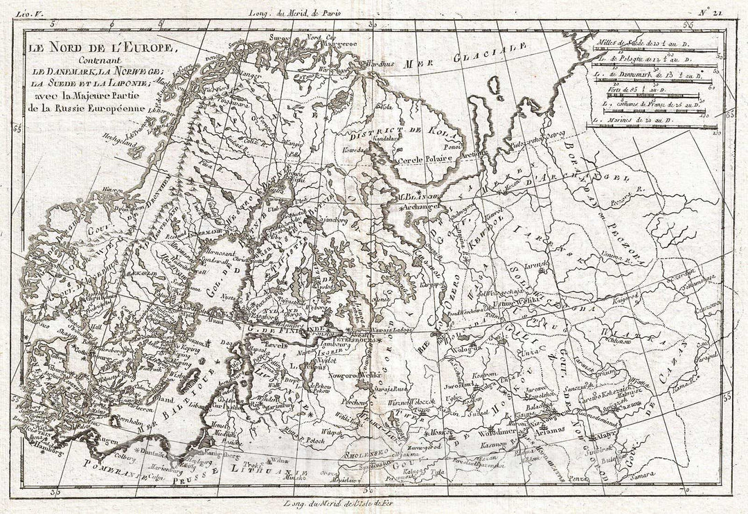 Historic Map : Raynal and Bonne Map of Northern Europe and European Russia, 1780, Vintage Wall Art