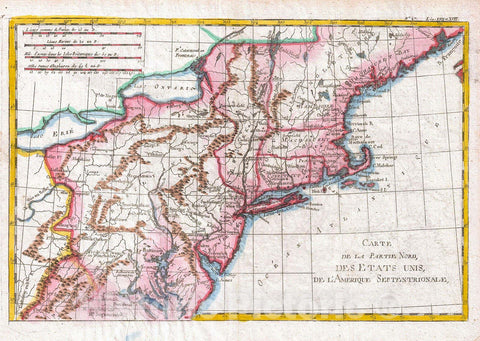 Historic Map : Raynal and Bonne Map of Northern United States, 1780, Vintage Wall Art