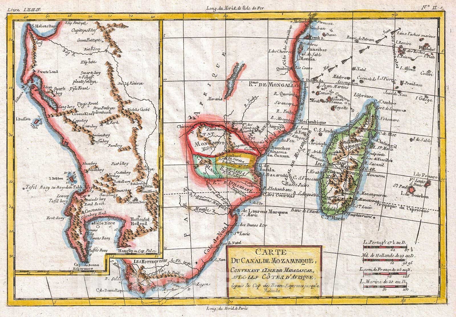 Historic Map : Raynal and Bonne Map of South Africa, Zimbabwe, Madagascar, and Mozambique, 1780, Vintage Wall Art