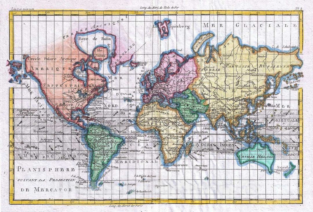 Historic Map : Raynal and Bonne Map of The World, 1780, Vintage Wall Art