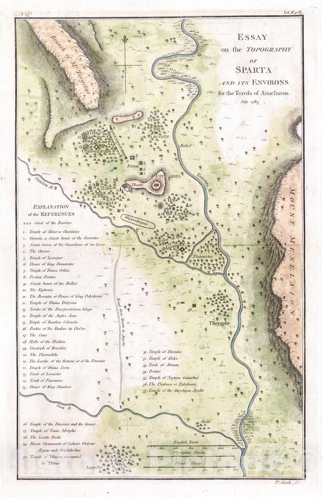 Historic Map : Bocage Map of The Topography of Sparta, Ancient Greece, and Environs, 1783, Vintage Wall Art