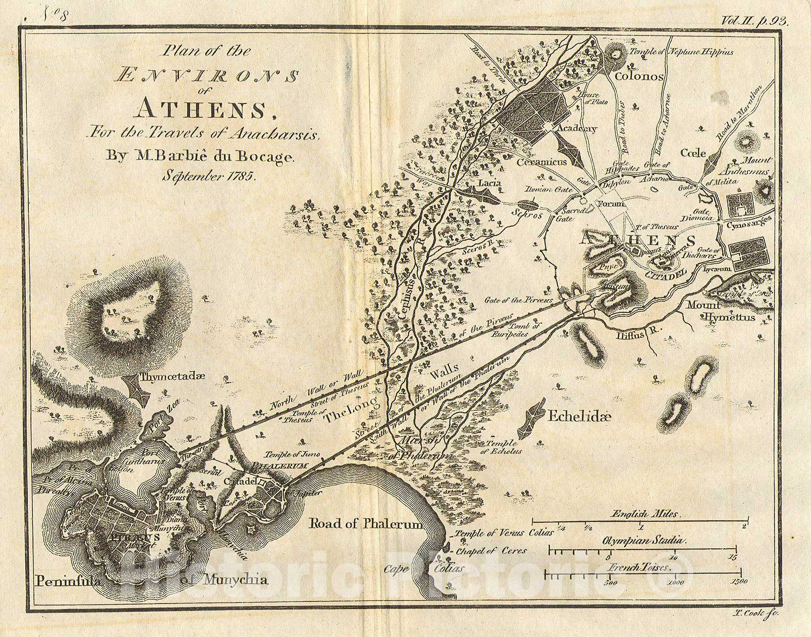 Historic Map : Bocage Map of Athens and Environs, Including Piraeus, in Ancient Greece, 1785, Vintage Wall Art