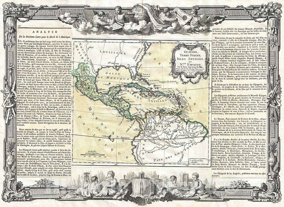 Historic Map : Brion de la Tour Map of Mexico, Central America and The West Indies (Antilles), 1788, Vintage Wall Art