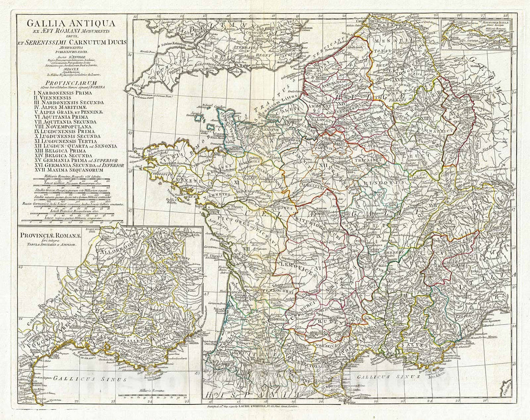 Historic Map : Anville Map of Gaul (Gallia) or France in Ancient Roman Times, 1794, Vintage Wall Art