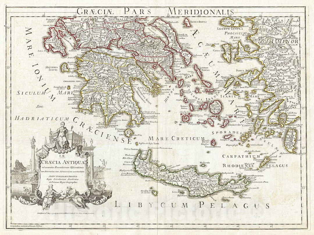 Historic Map : Delisle Map of Southern Ancient Greece, Greeks Isles, and Crete, 1794, Vintage Wall Art