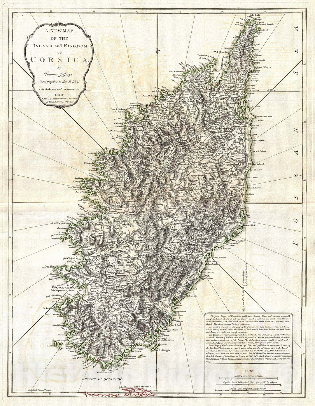 Historic Map : Jeffreys Map of Corsica, France , 1794, Vintage Wall Art