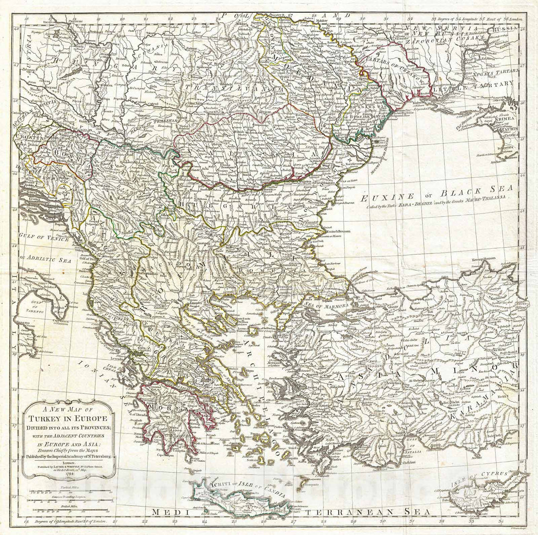 Historic Map : Laurie and Whittle Map of Greece, Turkey andamp, The Balkans , 1794, Vintage Wall Art