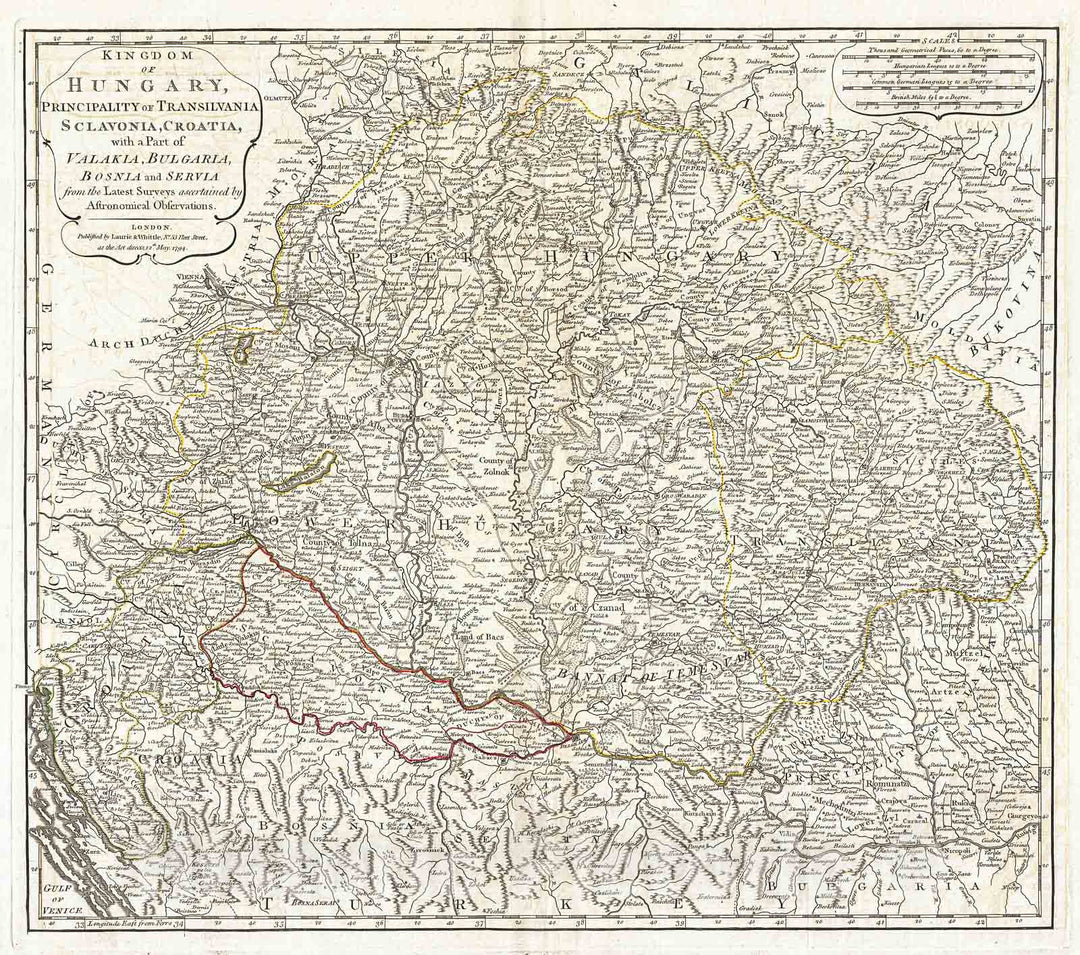 Historic Map : Laurie and Whittle Map of Hungary and Transylvania , 1794, Vintage Wall Art