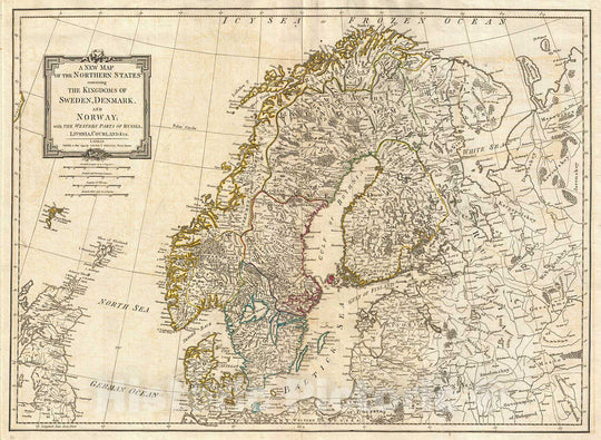 Historic Map : Laurie and Whittle Map of Norway, Sweden, Denmark and Finland, 1794, Vintage Wall Art