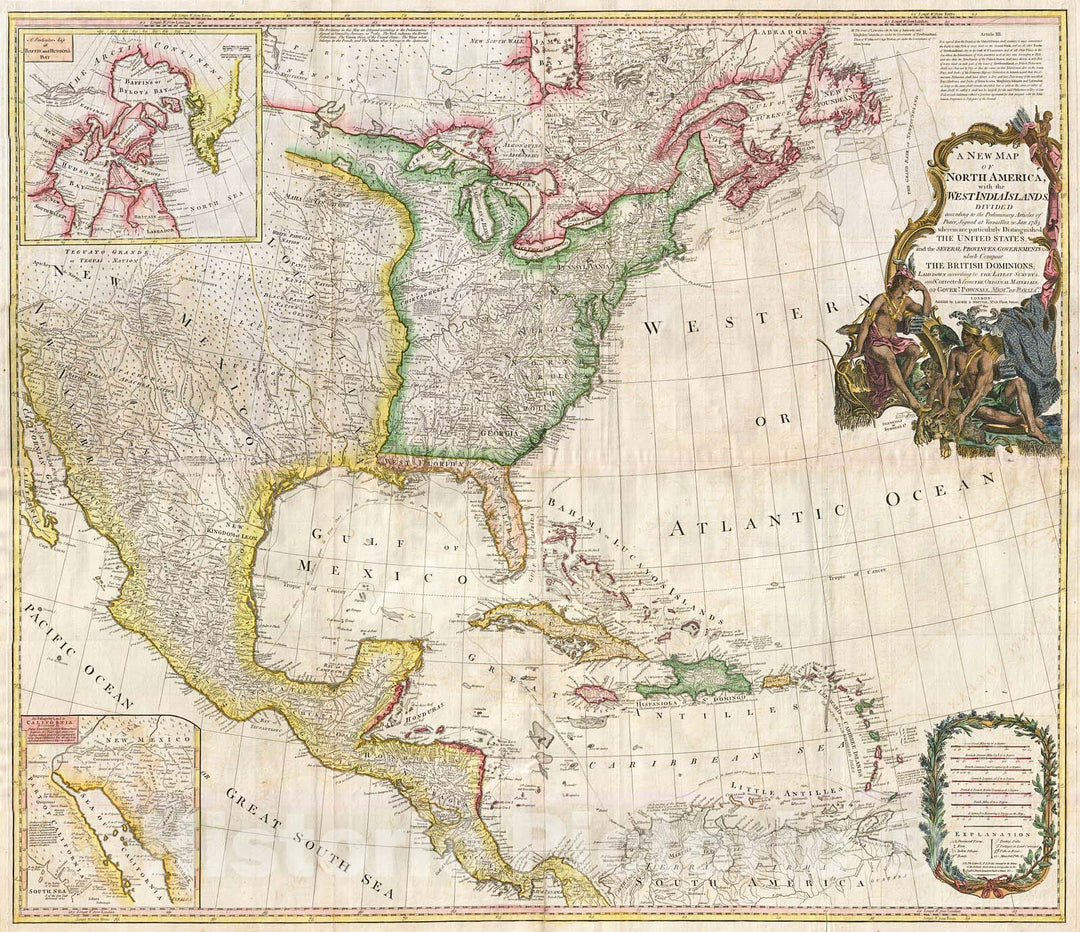 Historic Map : Pownell Wall Map of North America and The West Indies , 1794, Vintage Wall Art