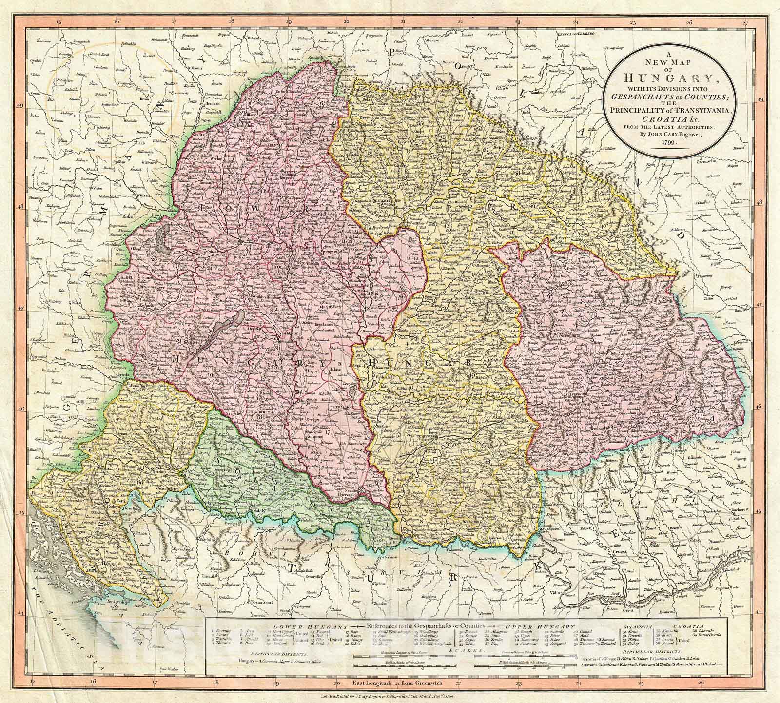 Historic Map : Cary Map of Hungary, Croatia and Transylvania , 1799, Vintage Wall Art