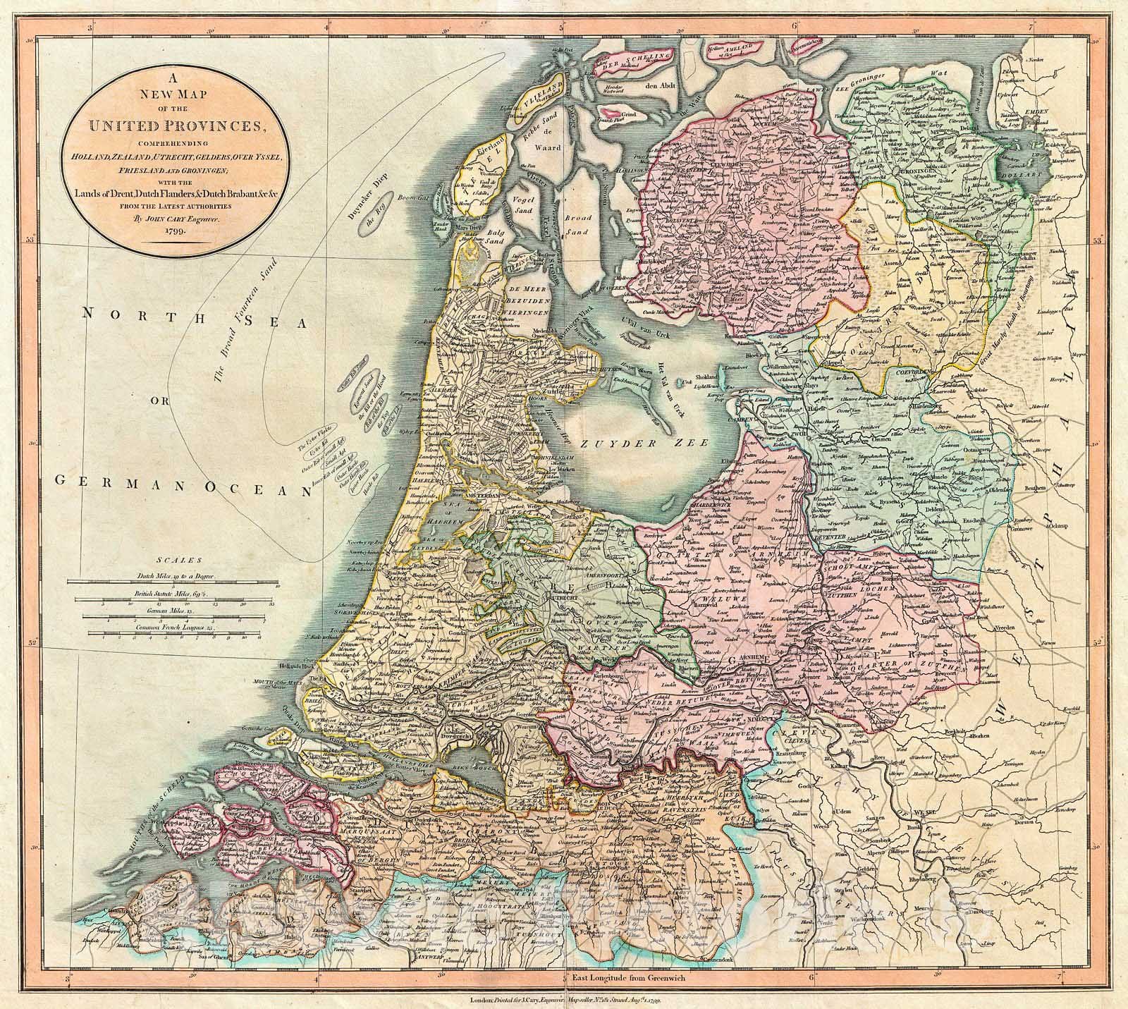 Historic Map : Cary Map of The Netherlands , 1799, Vintage Wall Art