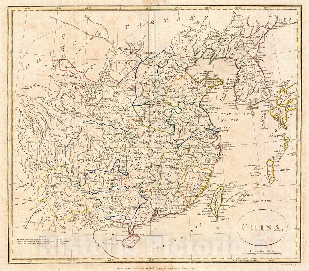 Historic Map : Clement Cruttwell Map of China, Korea, and Taiwan , 1799, Vintage Wall Art