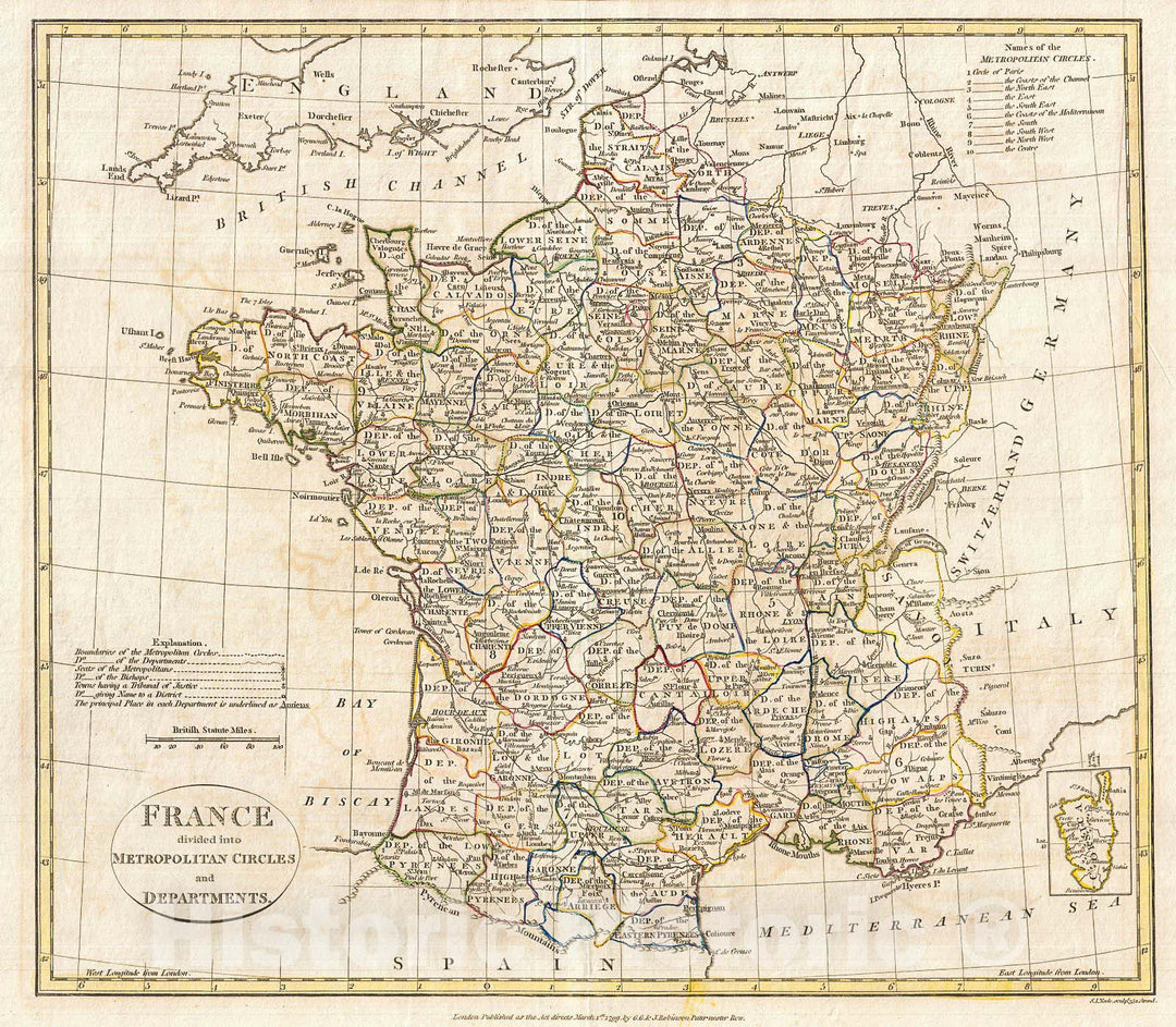 Historic Map : Clement Cruttwell Map of France in Departments , 1799, Vintage Wall Art