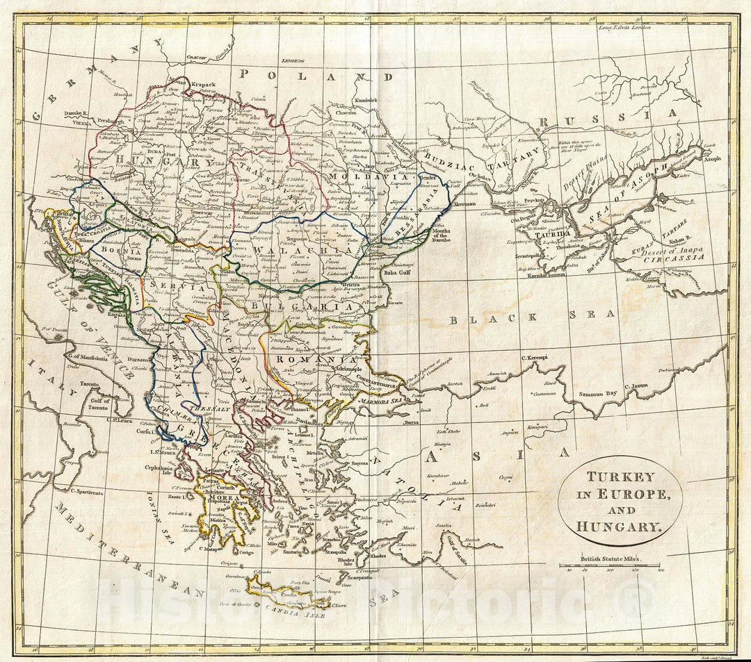 Historic Map : Clement Cruttwell Map of Turkey in Europe , 1799, Vintage Wall Art