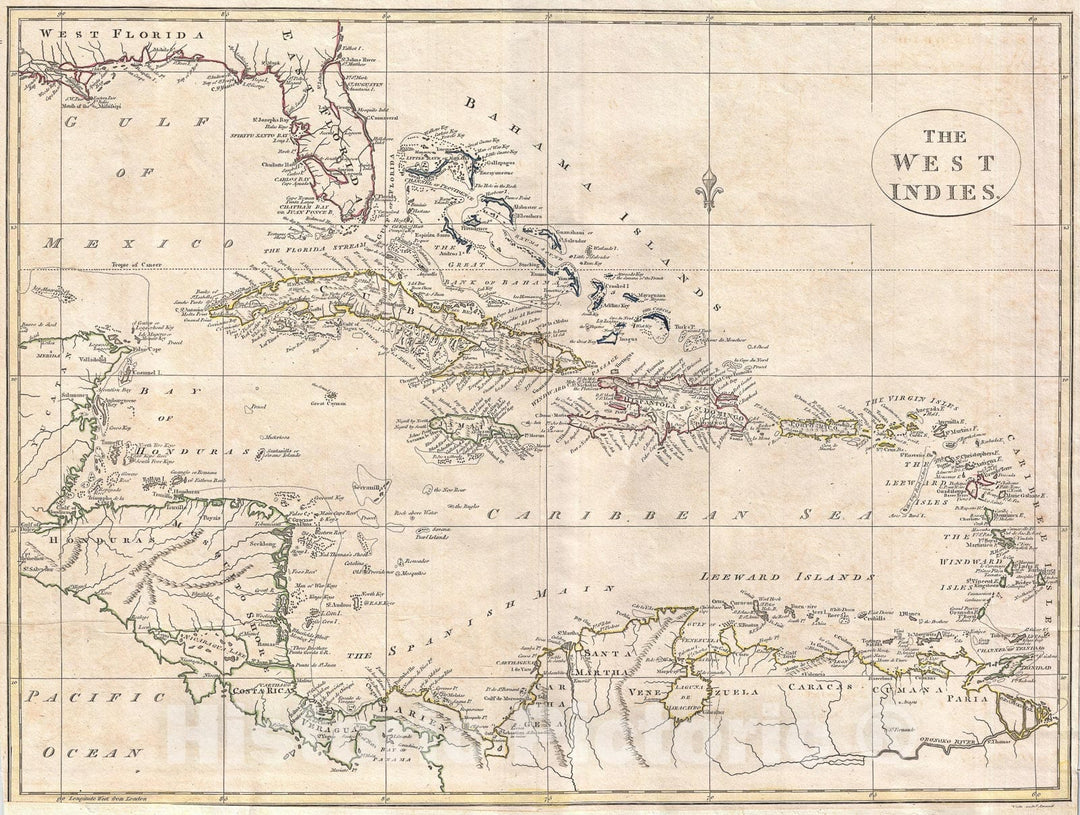 Historic Map : Clement Cruttwell Map of West Indies, 1799, Vintage Wall Art