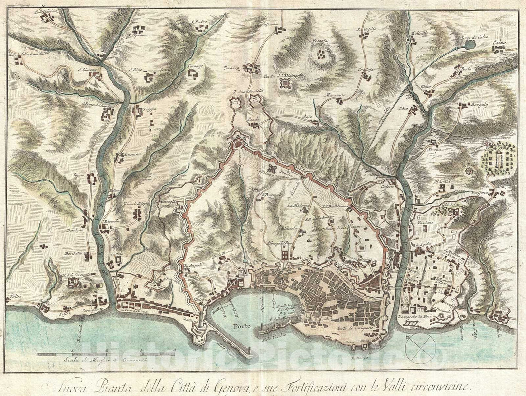 Historic Map : Bardi Map of Genoa (Genova), Italy, 1800, Vintage Wall Art