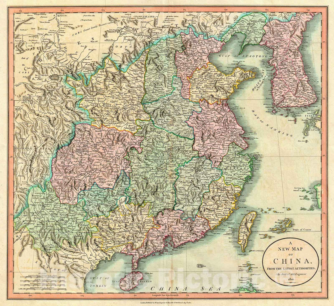 Historic Map : Cary Map of China and Korea , 1801, Vintage Wall Art