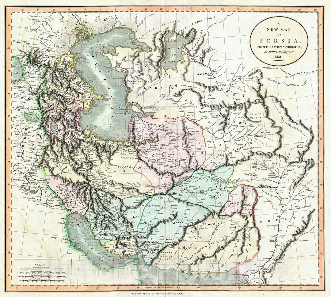 Historic Map : Cary Map of Persia (Iran, Iraq, Afghanistan) , 1801, Vintage Wall Art