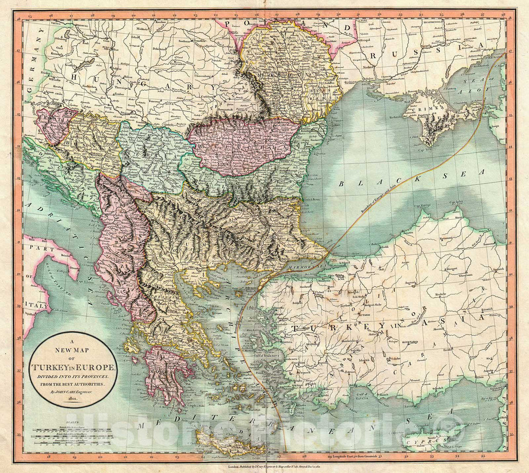 Historic Map : Cary Map of Turkey in Europe, Greece, and The Balkan , 1801, Vintage Wall Art