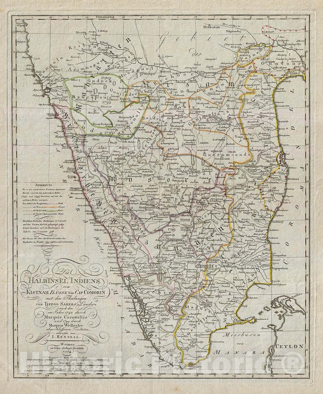 Historic Map : German Edition of The Rennel Map of India, 1804, Vintage Wall Art