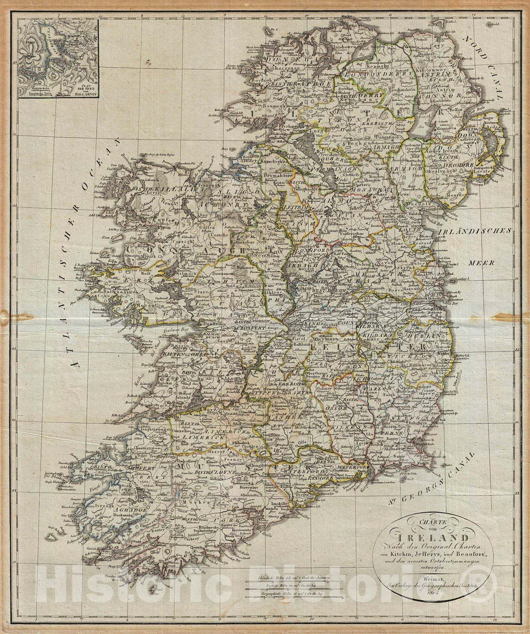 Historic Map : Jeffreys and Kitchin Map of Ireland , 1804, Vintage Wall Art