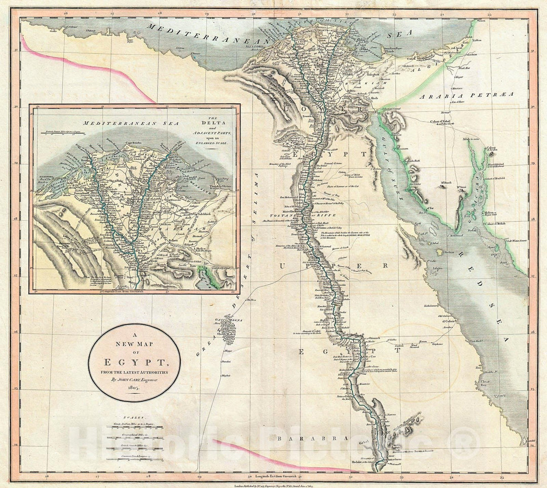 Historic Map : Cary Map of Egypt , 1805, Vintage Wall Art