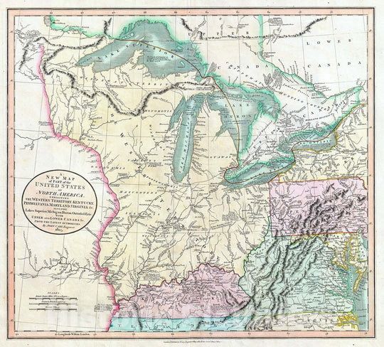 Historic Map : Cary Map of The Great Lakes and Western Territory (Kentucy, Virginia, Ohio, etc.) , 1805, Vintage Wall Art