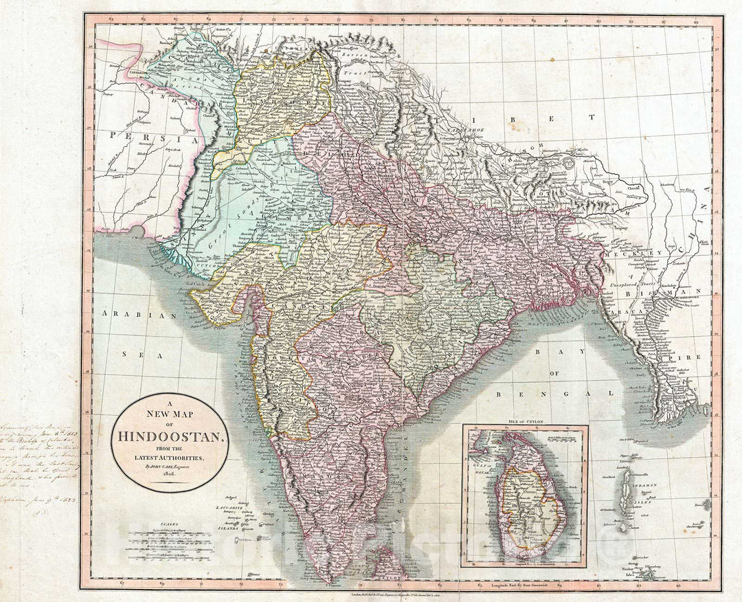 Historic Map : Cary Map of India or Hindoostan , 1806, Vintage Wall Art