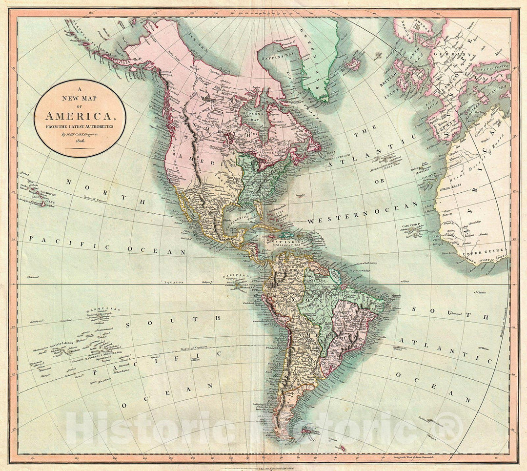 Historic Map : Cary Map of The Western Hemisphere (North America and South America) , 1806, Vintage Wall Art