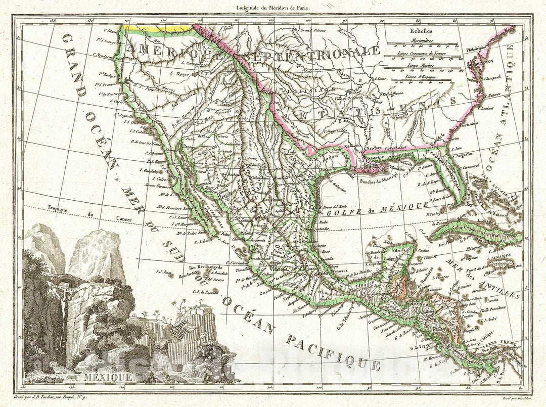 Historic Map : Tardieu Map of Mexico, Texas and California, 1810, Vintage Wall Art