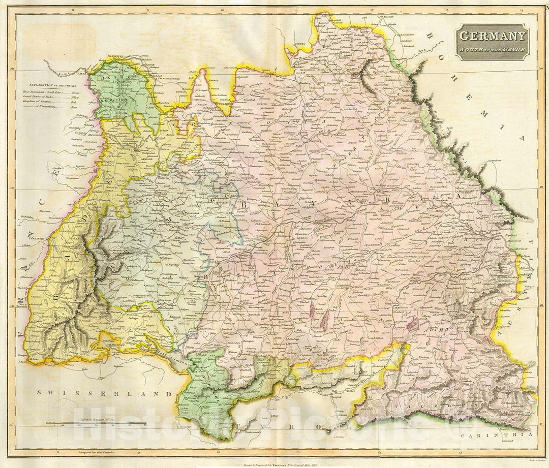 Historic Map : Thomson Map of Bavaria, Germany , 1814, Vintage Wall Art