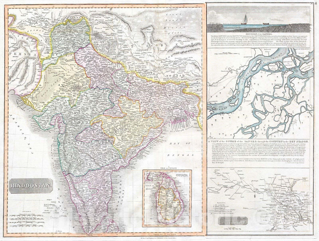 Historic Map : Thomson Map of India wGanges, 1814, Vintage Wall Art