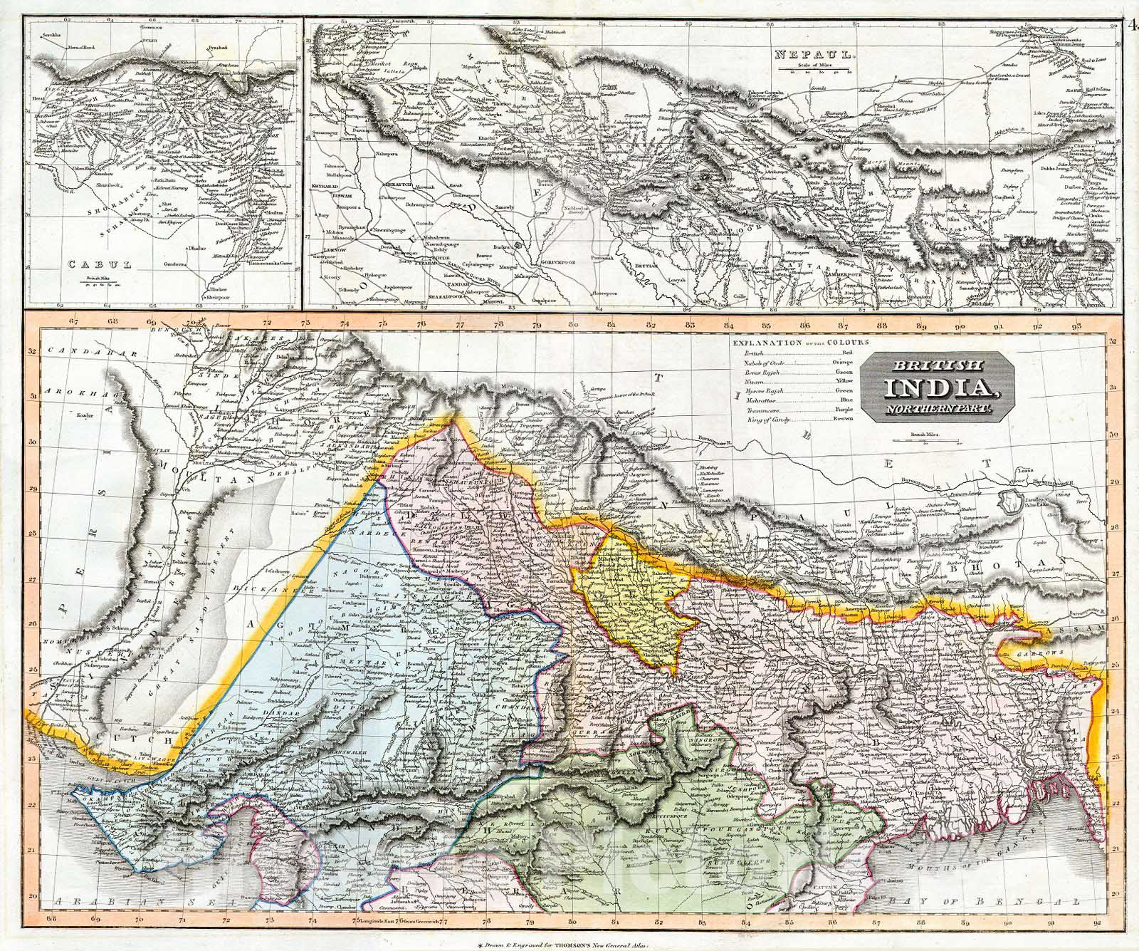 Historic Map : Thomson Map of Northern India and Nepal , 1814, Vintage Wall Art