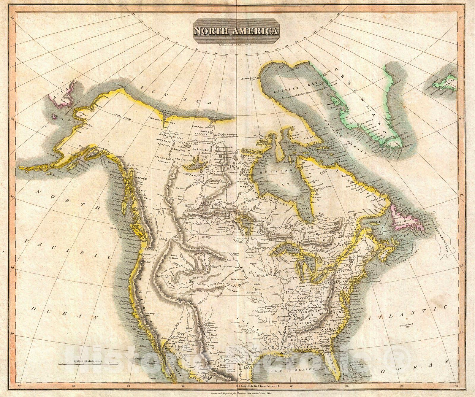 Historic Map : Thomson Map of North America , 1814, Vintage Wall Art