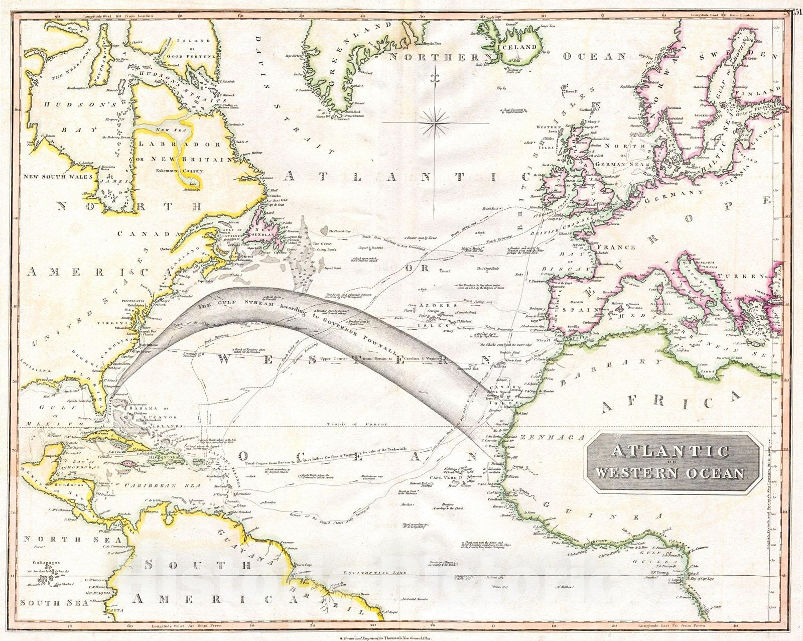 Historic Map : Thomson Map of The Atlantic Ocean , 1814, Vintage Wall Art