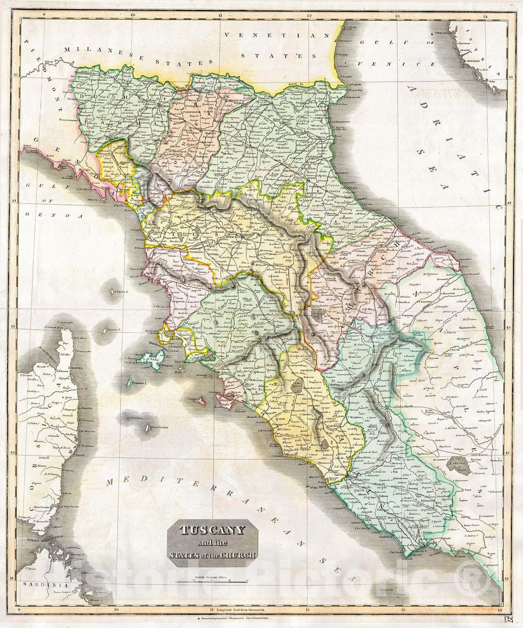 Historic Map : Thomson Map of Tuscany (Florence), Italy , 1814, Vintage Wall Art