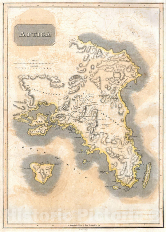 Historic Map : Thomson Map of Attica (Anthens and Vicinity) Greece, 1815, Vintage Wall Art