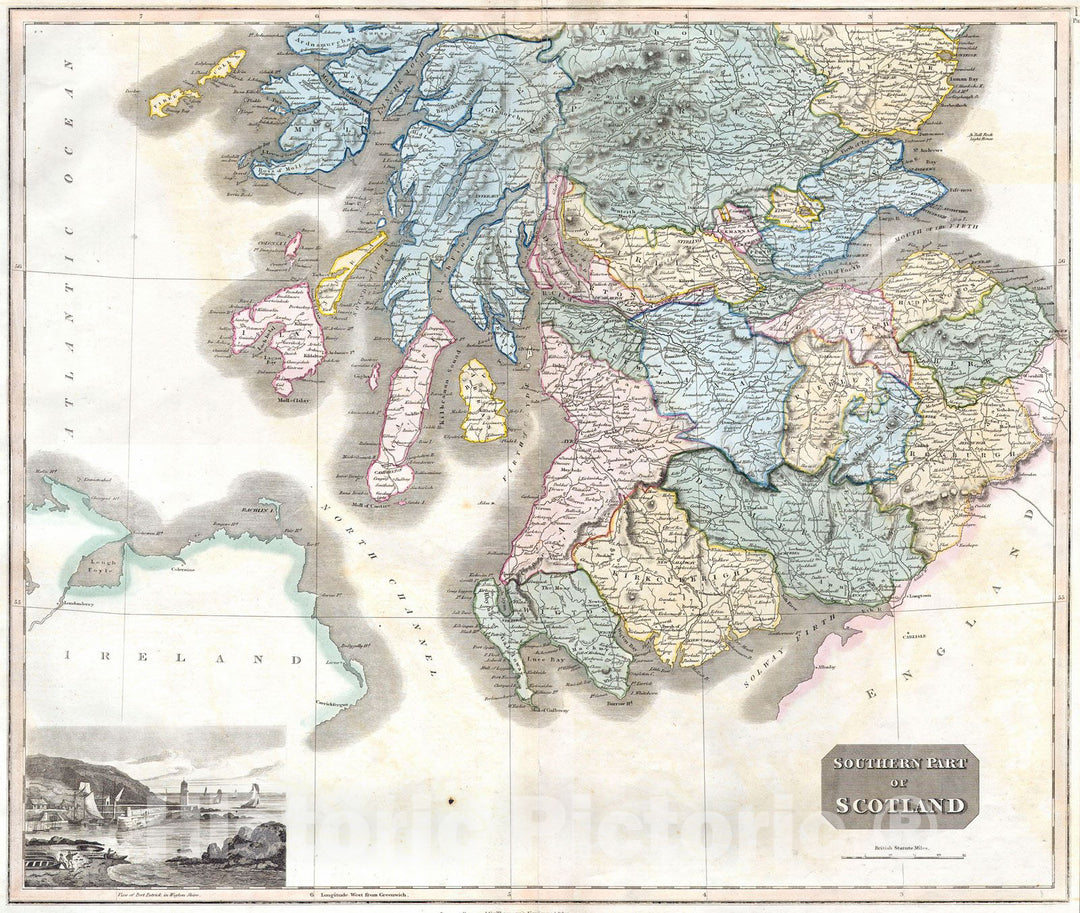 Historic Map : Thomson Map of Southern Scotland , 1815, Vintage Wall Art