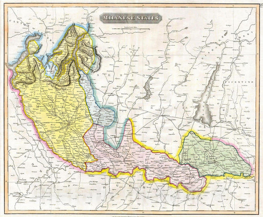 Historic Map : Thomson Map of The Milanese States (Milan, Mantua, Alto Po), Italy , 1815, Vintage Wall Art