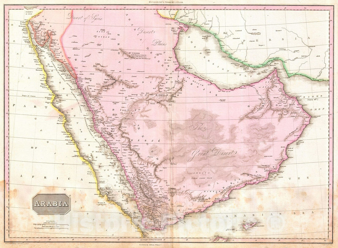 Historic Map : Pinkerton Map of Arabia and The Persian Gulf, 1818, Vintage Wall Art