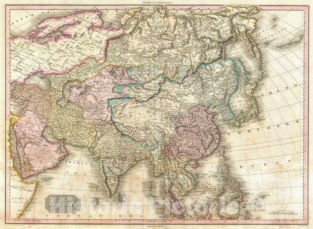 Historic Map : Pinkerton Map of Asia, 1818, Vintage Wall Art