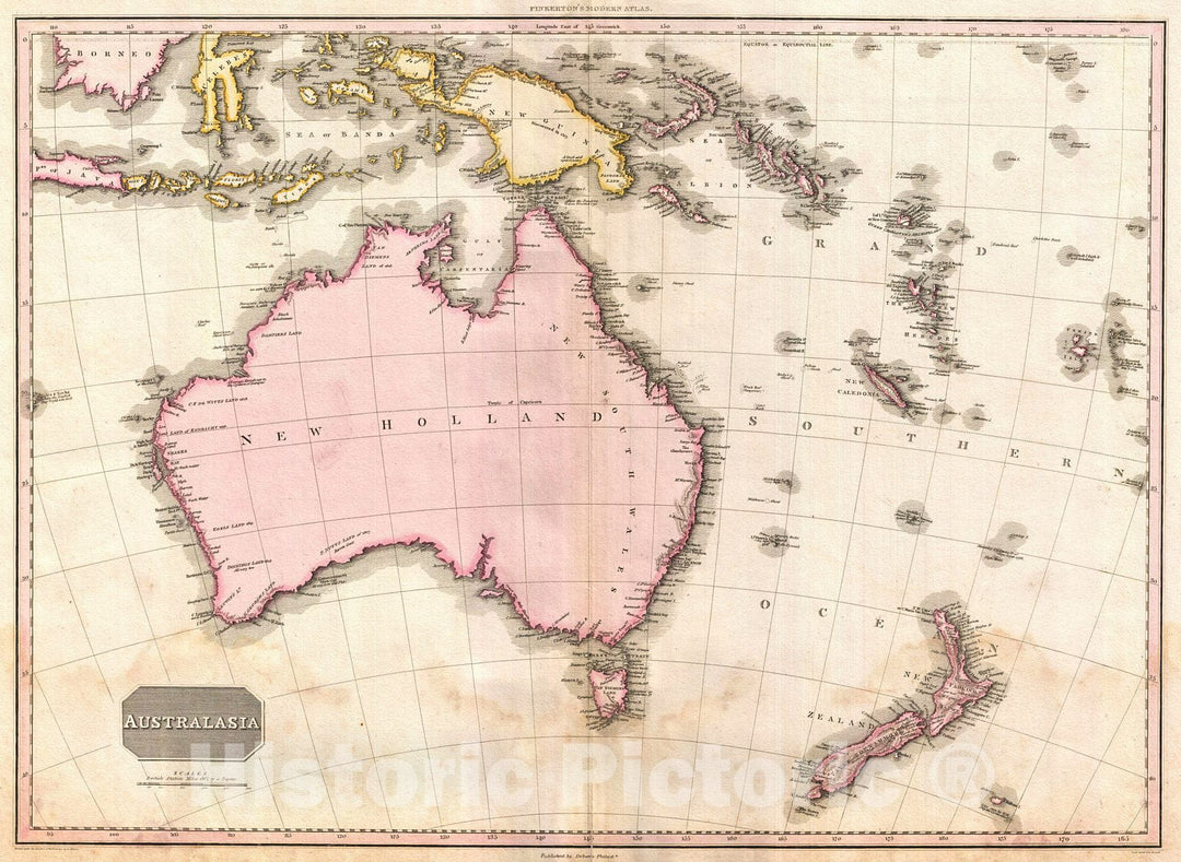 Historic Map : Pinkerton Map of Australia and New Zealand, 1818, Vintage Wall Art