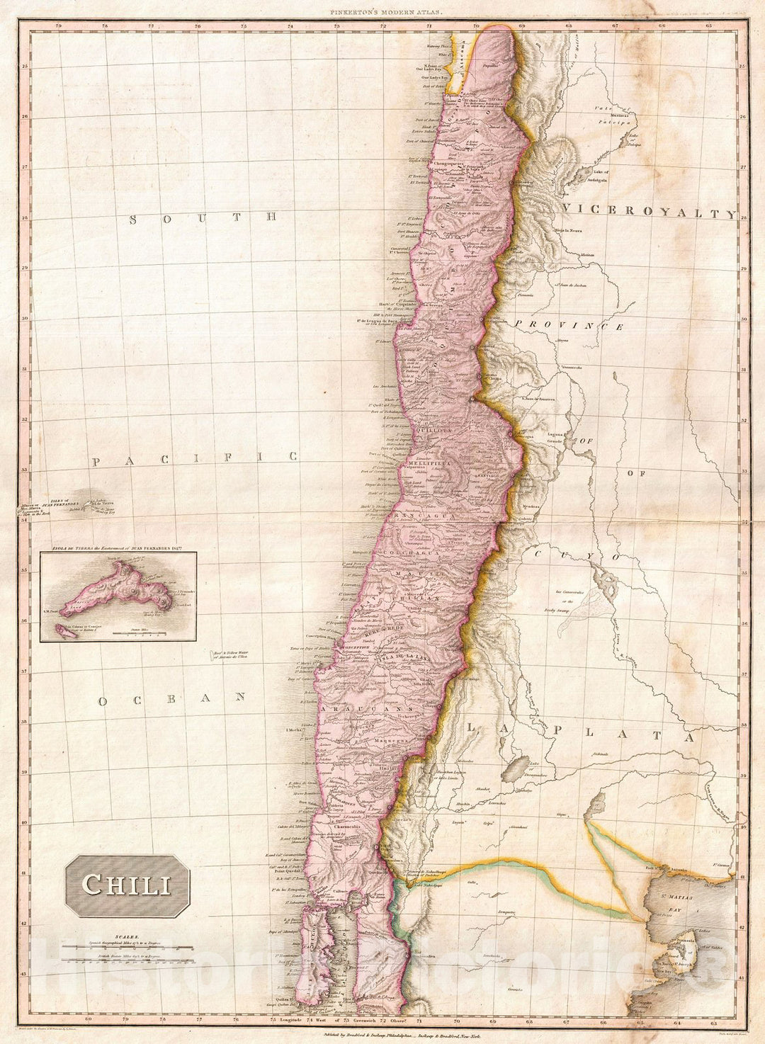 Historic Map : Pinkerton Map of Chile , 1818, Vintage Wall Art