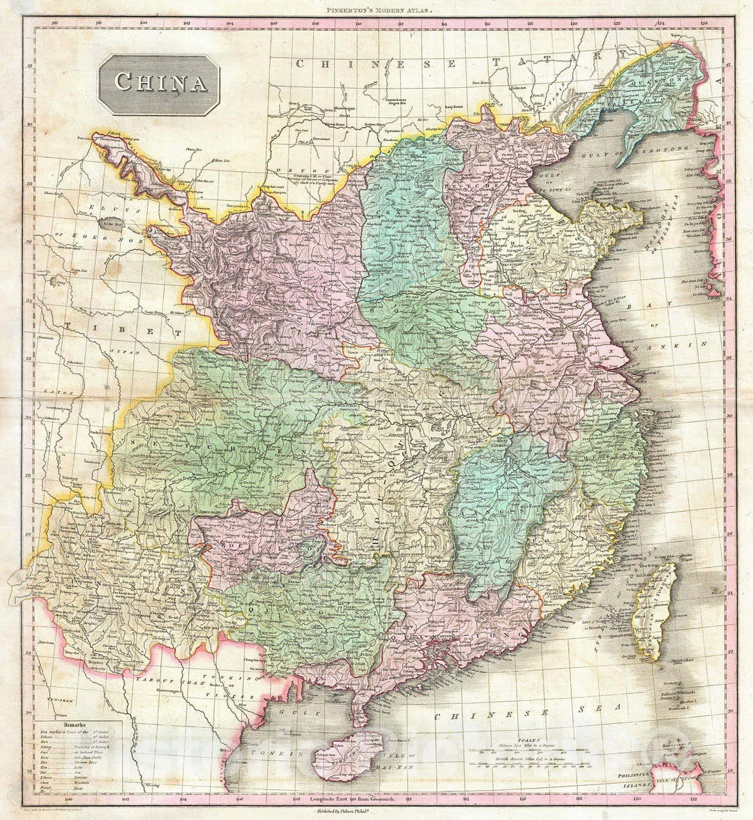 Historic Map : Pinkerton Map of China (with Taiwan or Formosa) , 1818, Vintage Wall Art