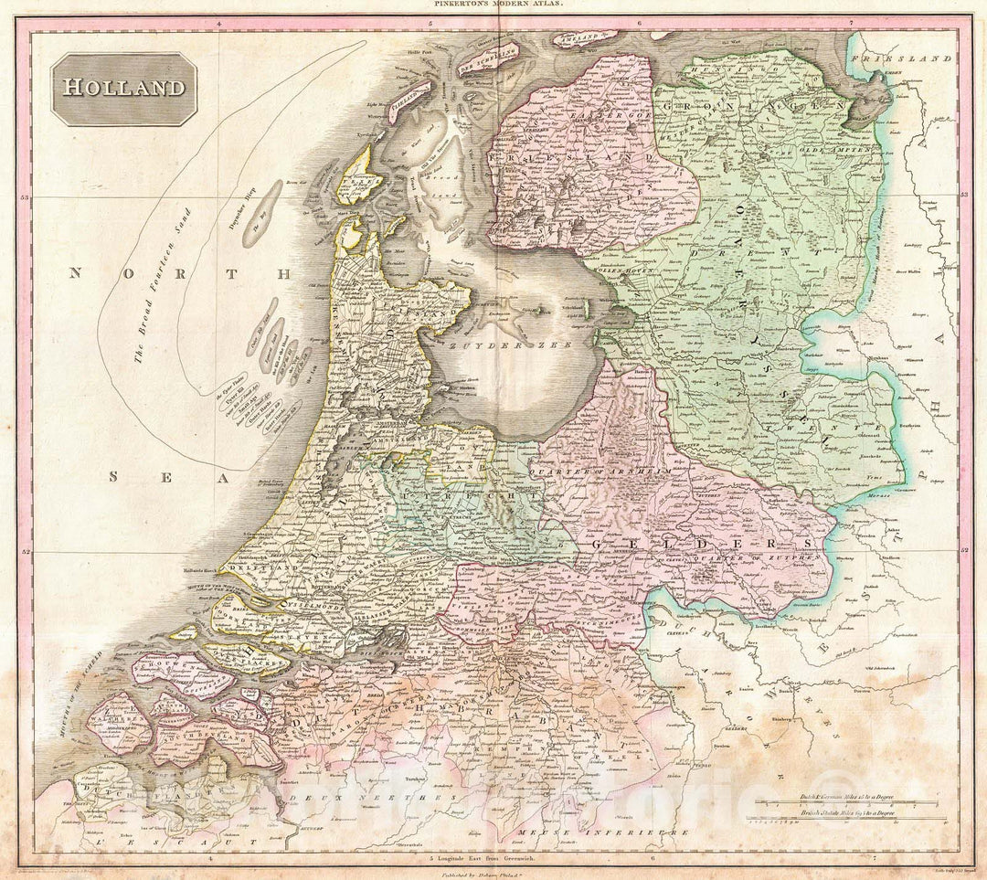 Historic Map : Pinkerton Map of HollanArt The Netherlands , 1818, Vintage Wall Art