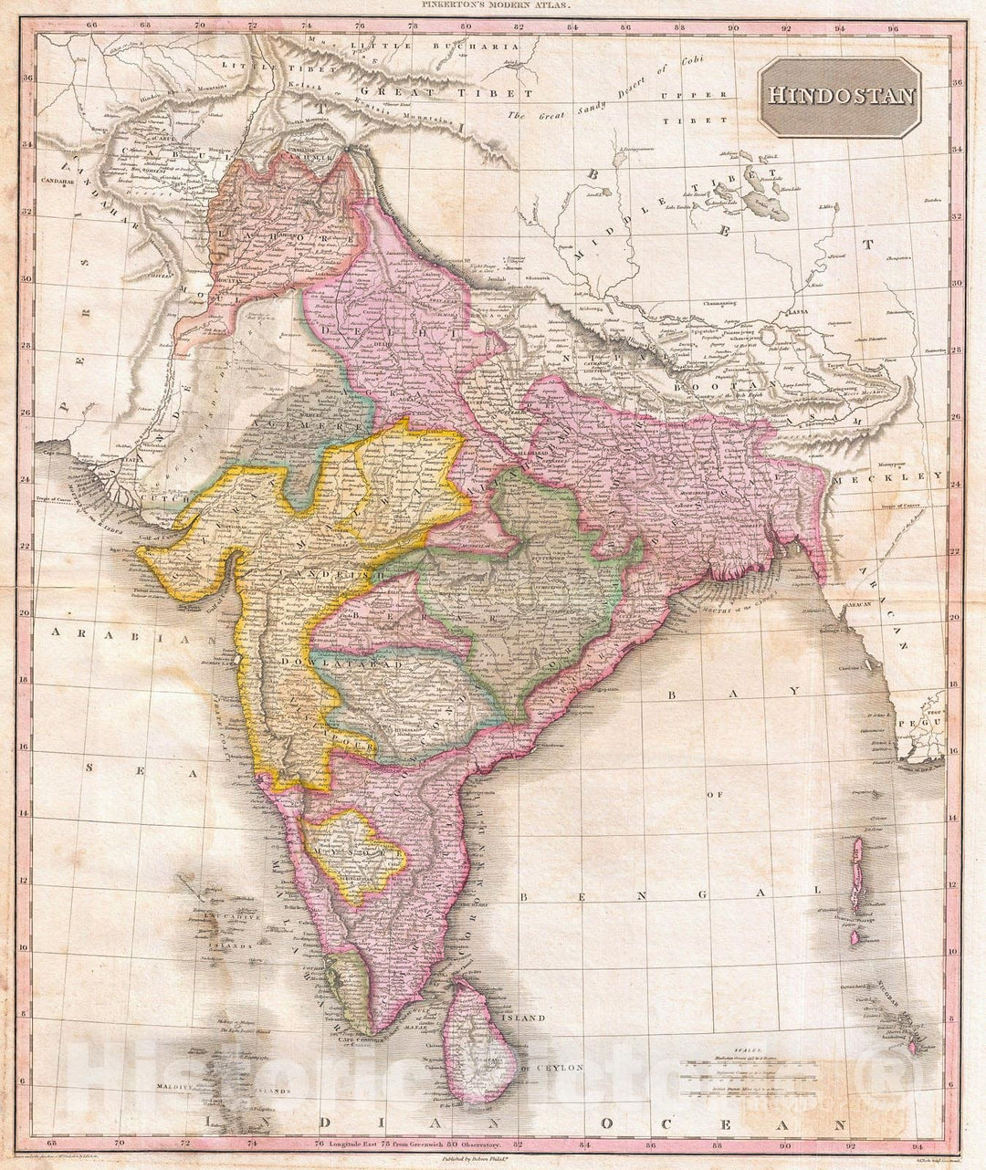 Historic Map : Pinkerton Map of India (Pakistan, Afghanistan, Tibet, Nepal, Sri Lanka) , 1818, Vintage Wall Art