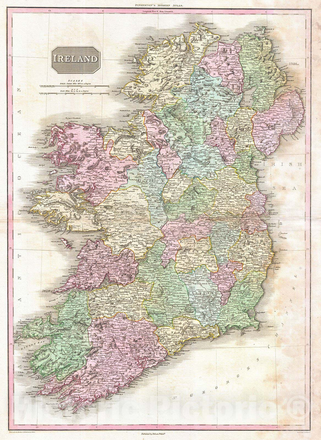 Historic Map : Pinkerton Map of Ireland , 1818, Vintage Wall Art