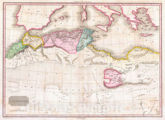 Historic Map : Pinkerton Map of Northern Africa and The Mediterranean, 1818, Vintage Wall Art