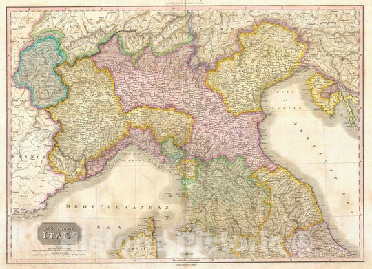 Historic Map : Pinkerton Map of Northern Italy (Tuscany, Piedmont, Milan, Venice), 1818, Vintage Wall Art